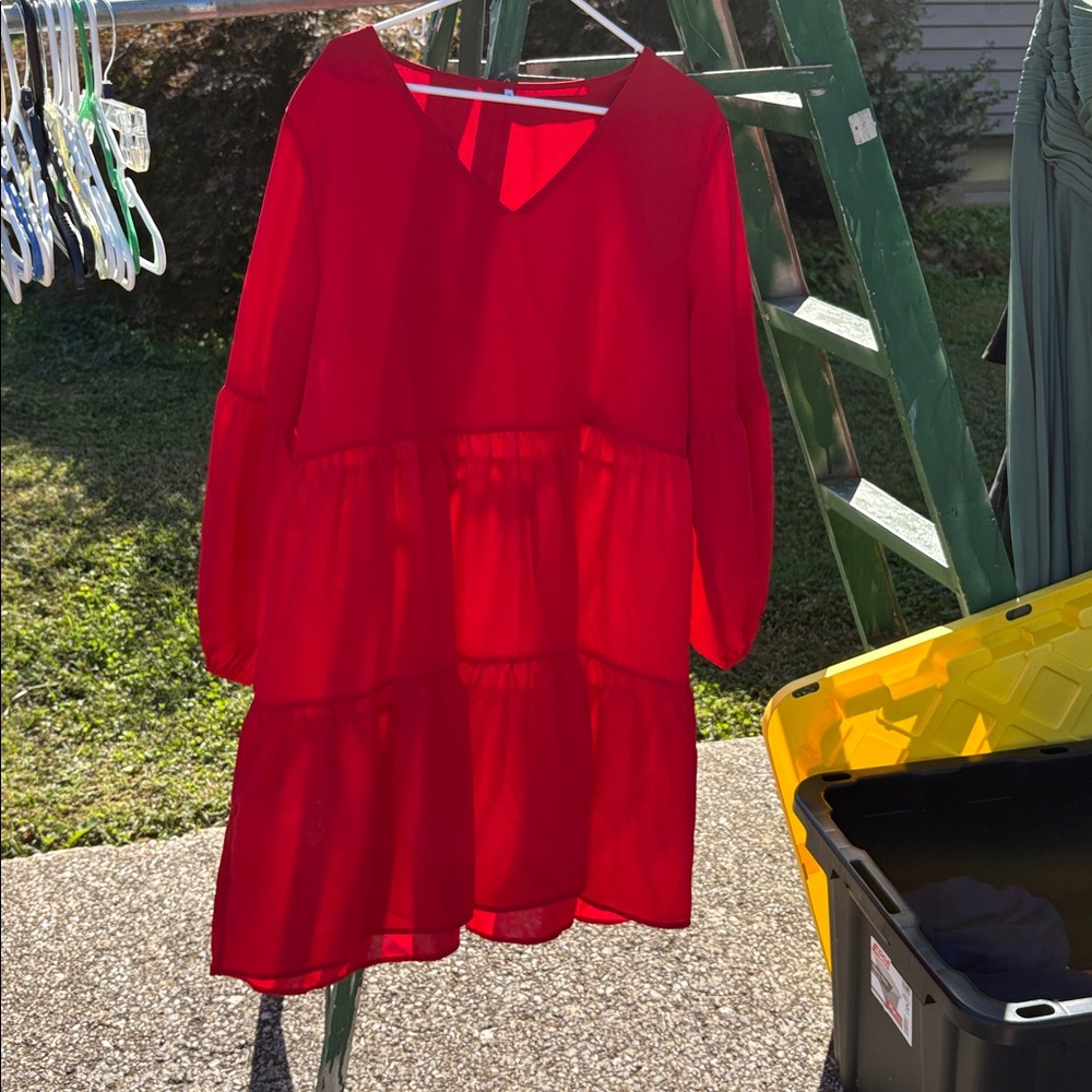 Vibrant Red Tiered Dress
